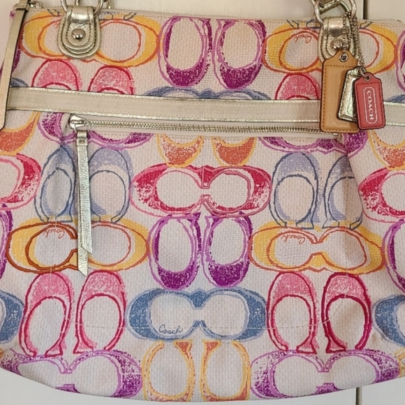 Coach Handbags - Coach Pink and Yellow Signature Shoulder Bag